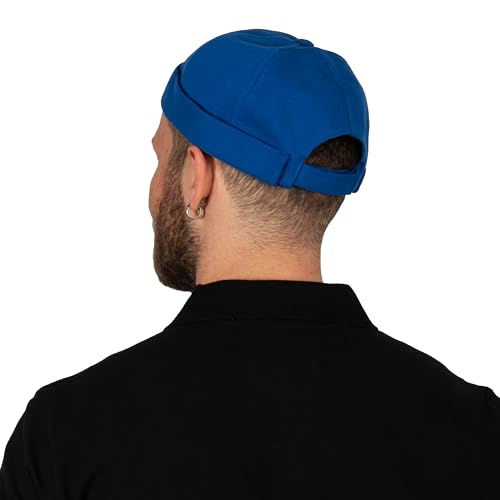 Cotton Docker Cap, Unisex Brimless Cap, Men Skull Cap, Brimless Beanie Hat, Men Women Cuffed Hat. - color: Blue