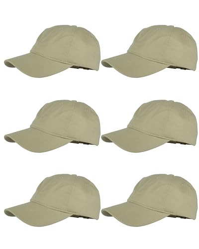 Gelante Cotton Twill Washed Unstructure Baseball Cap - Adjustable Blank Hat for Men Women - Wholesale Bulk Lot of 6 Pack - color: Solid Khaki