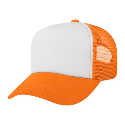 TOPTIE Kids Trucker Hat 5-Panel Foam Front Snapback Cap (Ages 3-7) - color: Orange/White