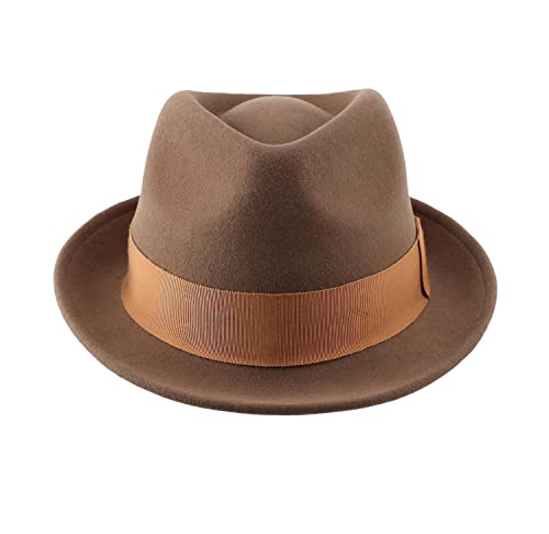 Home Prefer Men's Wool Felt Winter Hat Short Brim Fedora Hat - color: Tan, size: 7 1/8