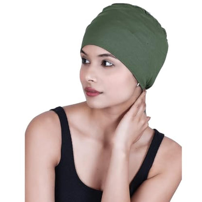 Chemo Hats Solid Sleep Cap Women's Bamboo Soft Headwear Cancer Cap Chemo Headwear Women - color: Chive