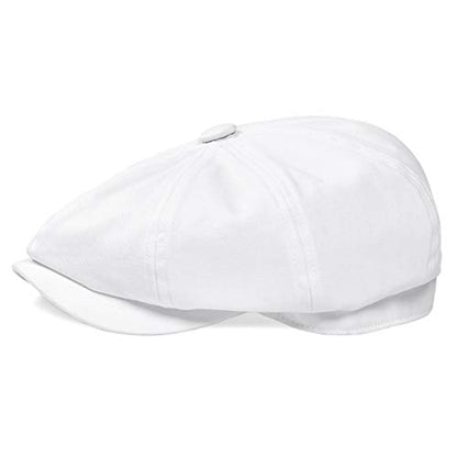 BOTVELA Men's Newsboy Flat Cap 100% Cotton Cabbie Hat - color: White, size: 7 5/8