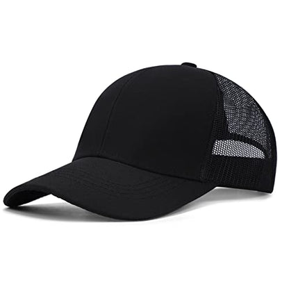 Blank Mesh Back Trucker Hat for Men and Women, Unisex Adjustable Snapback Baseball Cap, Adult Plain Classics Retro Hat - color: Black