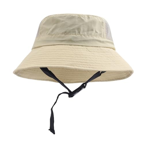 Summer Mesh Surf Hats Surf Bucket Hat with Strap Waterproof Sun UPF 50+ Sun Hats for Surfing, Boating, Water-Sports - color: Mg-ddbdclm2529-beige
