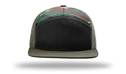 Richardson 168 168P Hat 7-Panel Trucker Cap Hi-Pro Snapback Cap Camo Hat Adjustable Baseball Hat Blank Hat Bulk Hats - color: Black/Camo/Loden