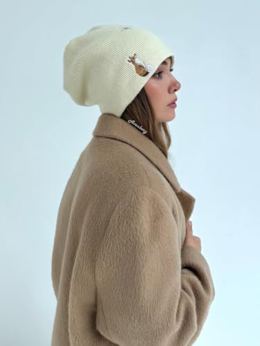 Oversized Slouchy Non-Itchy Knit Beanie Winter Hat for Men & Women - color: Cream