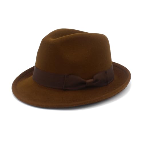 Fedora Hats for Men Women 1920s Short Brim Felt Trilby Hat - color: Coffee