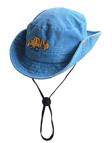 Safari Kids Sun Hat Bucket Boys Excavator Beach UPF 50+ Fishing Hat Toddler Girls Boonie Cap for 2-8T - color: Blue