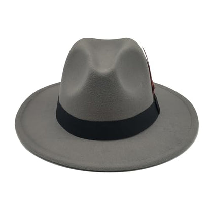 Mens Fedora Hats Classic Wide Brim Fedora Hat for Women Men Dress Hats Panama Hat with Band - color: Light Grey