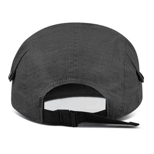 Croogo Short Brim 5 Panel Baseball Cap Cooling Trucker Dad Cap Adjustable Strap Cadet Cap Curved Brim Snapback Hats for Daily - color: Wbdy1-black