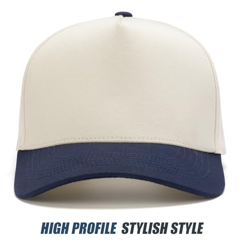MEINICY Vintage Trendy Trucker Hat, 5-Panel Plain Snapback Hat - color: Beige Navy
