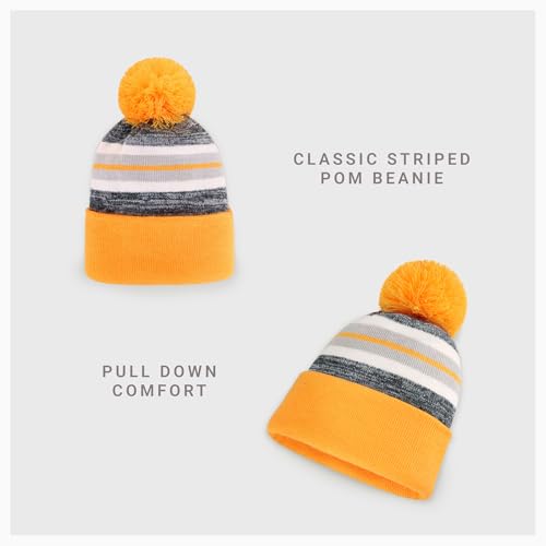 Pom Pom Beanie Cuffed Knit Winter Hat Skull Cap Striped Novelty Men Women - color: (Gold)