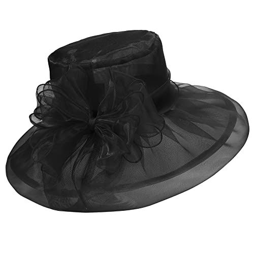 Zando 2026 Kentucky Hats Derby for Women Elegant Tea Party Hats Organza Victorian Church Wedding Fascinator Hat - color: A Black