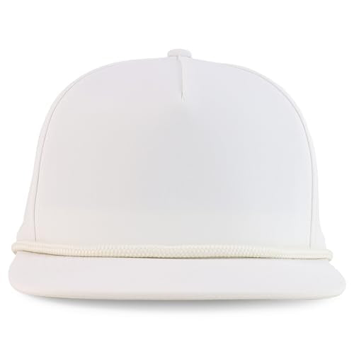 Trendy Apparel Shop 5 Panel Hybrid Perforated Rope Flatbill Snapback Cap - color: White