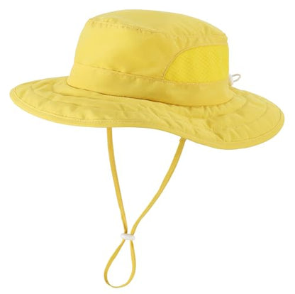 Connectyle Kids Foldable Wide Brim Sun Hat UPF 50+ Sun Protection Bucket Hats Breathable Summer Beach Hat for Boys Girls - color: Yellow, size: Medium