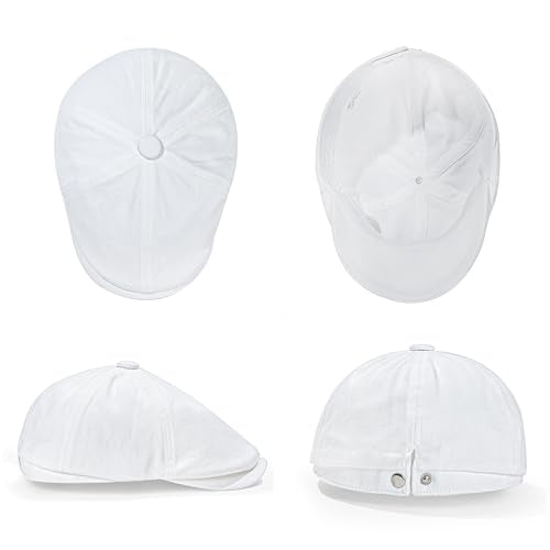 Men's Cotton Newsboy Flat Cap Adjustable Snapback Soft Fitted Hat Golf Cabbie Painter Gatsby Ivy Hat - color: White, size: Medium