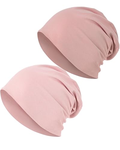 JarseHera 100% Cotton Slouchy Beanie for Women Men Soft Chemo Headwear Set - color: 2 Pcs,dusty Pink+pink