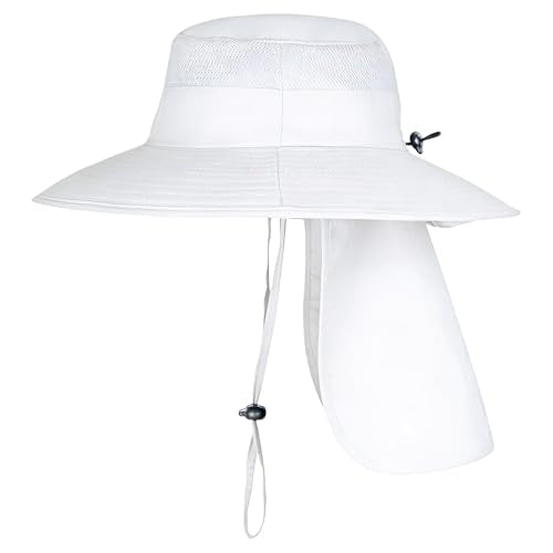 ZOORON Sun Hats for Men Women with Neck Flap Fishing UPF 50+ UV Protection - color: White