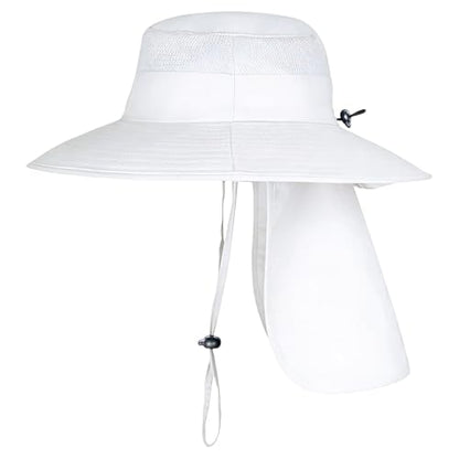 ZOORON Sun Hats for Men Women with Neck Flap Fishing UPF 50+ UV Protection - color: White