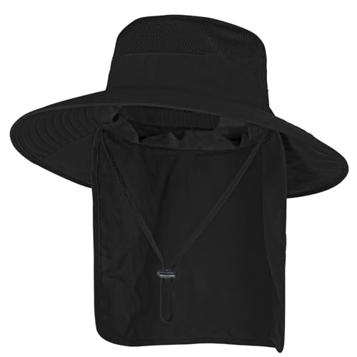ZOORON Sun Hats for Men Women with Neck Flap Fishing UPF 50+ UV Protection - color: Black