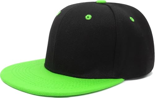 Snapback Hat Flat Bill Visor Hats Adjustable Hip Hop Baseball Cap for Women Men - color: Black Bright Green