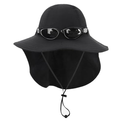Sun Hats for Men Women with Neck Flap UPF 50+ UV Protection Wide Brim Bucket Hat Safari Hiking Fishing Hats - color: Black