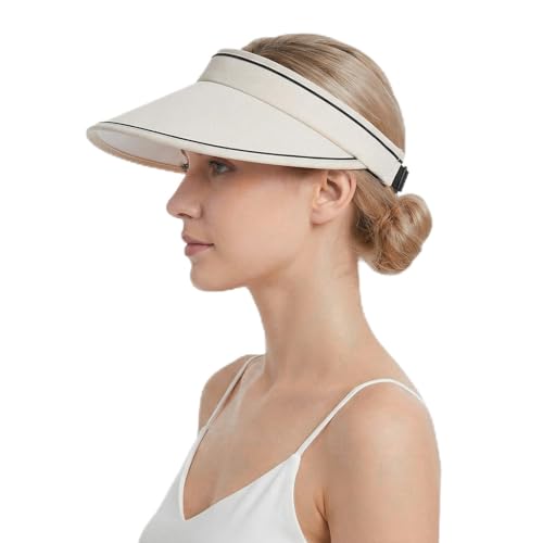 baotongle Sun Visors for Women Wide Brim Clip on Visor Hats Adjustable UV Protection Summer Cap for Golf Beach Outdoor Sports - color: Beige