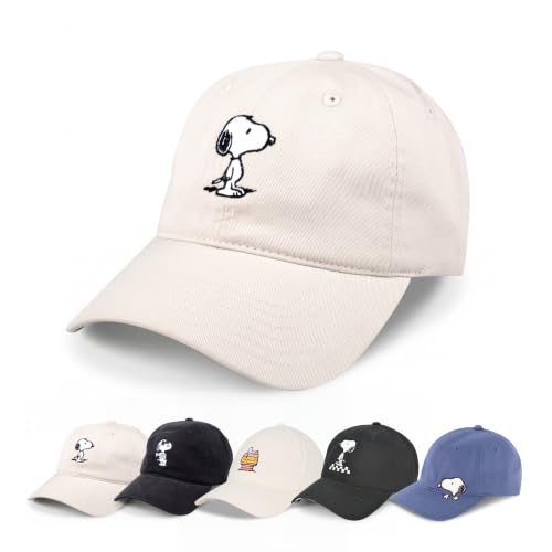 Concept One Unisex Adult Peanuts Snoopy Dad Hat, Adult Cotton Adjustable Baseball Cap with Curved Brim - color: Tan