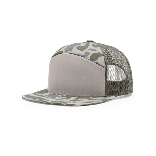Richardson 168 Hi-Pro 7 Panel Adjustable Snapback Trucker Mesh Back Cap - color: Marsh Duck Camo/Loden