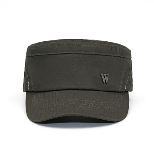 Military Cadet Army Cap for Men Women-Washed Cotton Vintage Adjustable Flat Top Baseball Hat - color: W Army Green