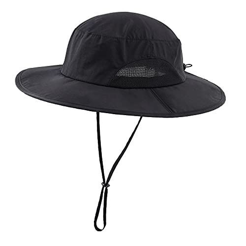 Home Prefer Outdoor UPF50+ Mens Sun Hat with Neck Flap Womens UV Protection Hat Wide Brim Safari Fishing Hiking Gardening Hat - color: Black