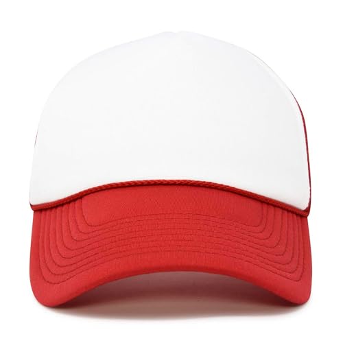 DALIX Two Tone Trucker Hat Summer Mesh Cap with Adjustable Snapback Strap - color: Red White, size: One Size