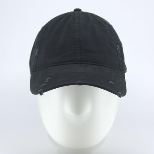 Washed Cotton Distressed with Heavy Stitching Adjustable Baseball Cap - color: Black B