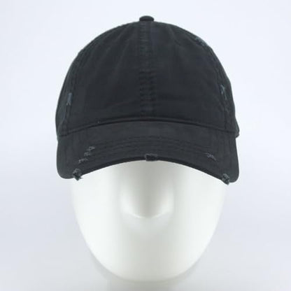 Washed Cotton Distressed with Heavy Stitching Adjustable Baseball Cap - color: Black B