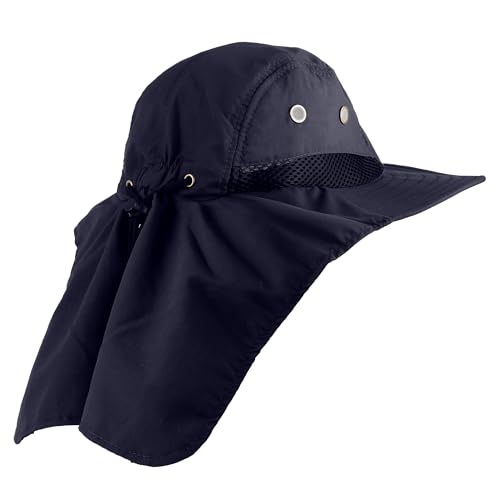Falari Outdoor Sun Hat, Wide Brim with Neck Flap, Safari Hiking Gardening Fishing Hat - color: Navy