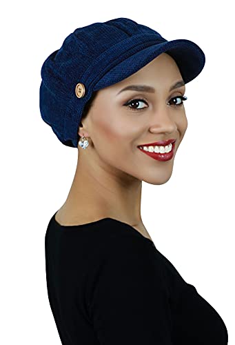 Newsboy Cap for Women Cancer Headwear Chemo Hat Ladies Head Coverings Tweed Corduroy Chenille - color: Navy