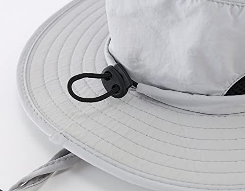 Kids Sun Protection Hat Quick Dry Adjustable Wide Brim Bucket Hat for Boys Girls Summer Fishing Hiking - color: Light Grey