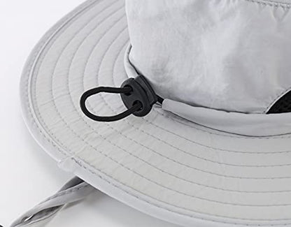 Kids Sun Protection Hat Quick Dry Adjustable Wide Brim Bucket Hat for Boys Girls Summer Fishing Hiking - color: Light Grey