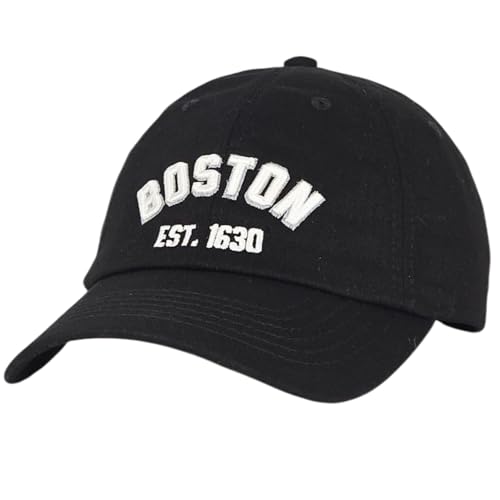 E BY ELIDAN Boston EST 1630 Dad Hat, Embroidered Cotton Baseball Cap - color: Black-est 1630 White
