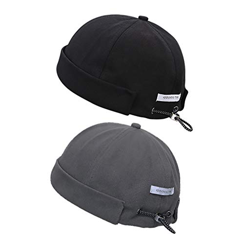 jerague Beanie Hat for Men Women Brimless Cuffed Hat Skullcap Watch Cap Adjustable - color: F-black/Gray