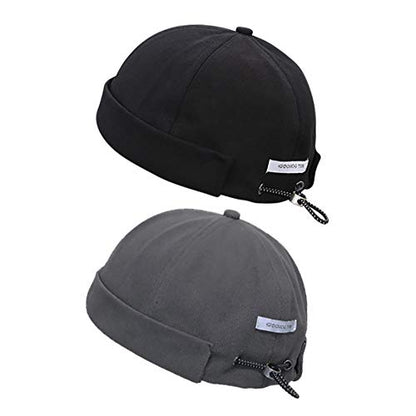 jerague Beanie Hat for Men Women Brimless Cuffed Hat Skullcap Watch Cap Adjustable - color: F-black/Gray