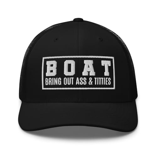 NG Boat Bring Out Ass and Titties Curved Bill Trucker Hat Mid Crown Adjustable Funny Adult Humor Cap - color: Black