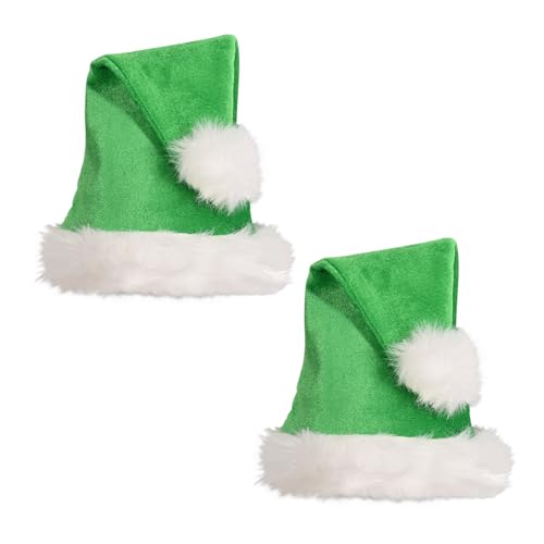 Beistle Plush Hats - Party Hats for Birthday & Holiday Theme Parties: Christmas - Santa - color: Green - 2 Piece