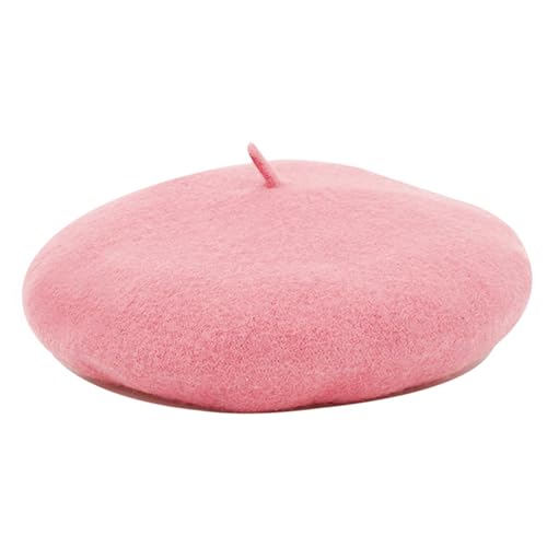 Women Beret Classic French Hat - Elegent Black Wool Beret for Party Romantic French Themed Fancy Dress(Size:S/M) - color: Pink