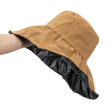 Women Summer Rain UV UPF 50 Sun Protection Wide Brim Hat - Foldable Bucket Sun Hat - color: Camel