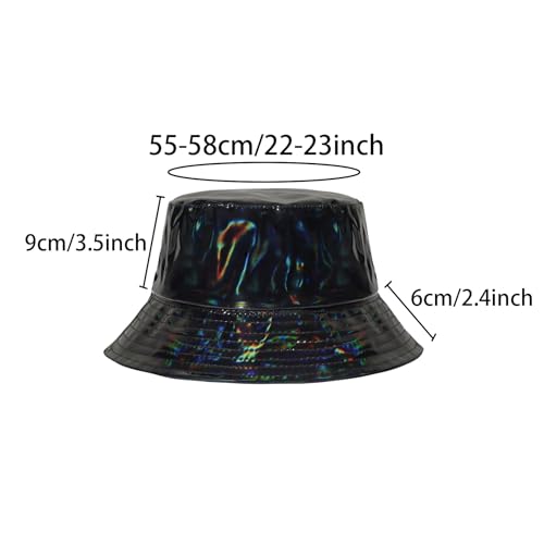 MILAKOO Rave Hologram Metallic Bucket Hat Reversible Cap Reflective Waterproof Rain Fisherman Hat - color: A: Black