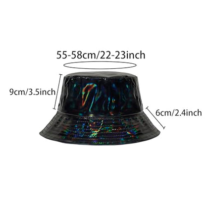 MILAKOO Rave Hologram Metallic Bucket Hat Reversible Cap Reflective Waterproof Rain Fisherman Hat - color: A: Black