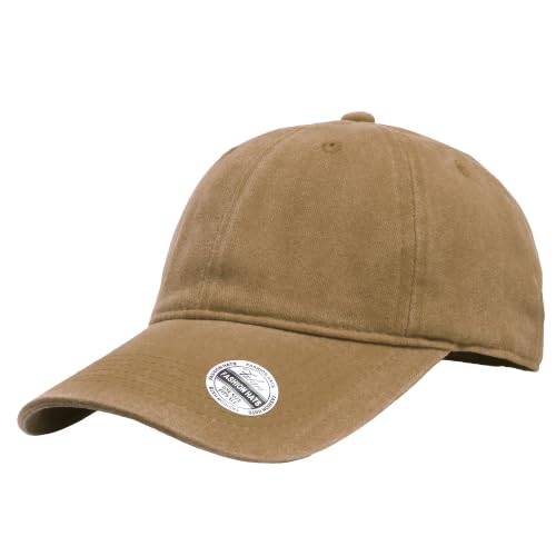Falari Vintage Washed Cotton Baseball Caps, Original Classic Adjustable Size Low Profile Unconstructed Distressed Dad Hat - color: 1pk - Khaki