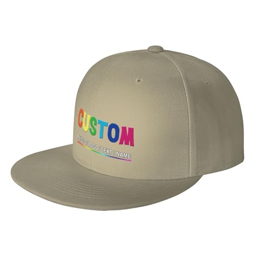 Custom Snapback Hats for Men Personalized Hip Hop Flat Bill Brim Baseball Cap Add Your Own Text Photo Logo - color: Single Color - Natural