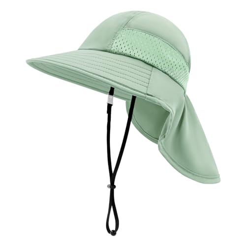 XIAOHAWANG Girls Sun Hat Baby Beach Hats Boys UPF 50+ Kids Summer Protection Cap Toddler Breathable Caps Wide Brim Neck Flap - color: Army Green, size: 6-12 Months